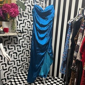 #414 Fashionnova Royal Blue ruched asymmetrical dress